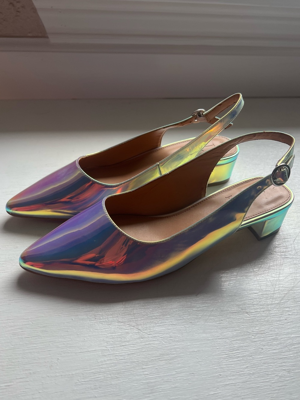 J. Crew Holographic Slingback Block Heels